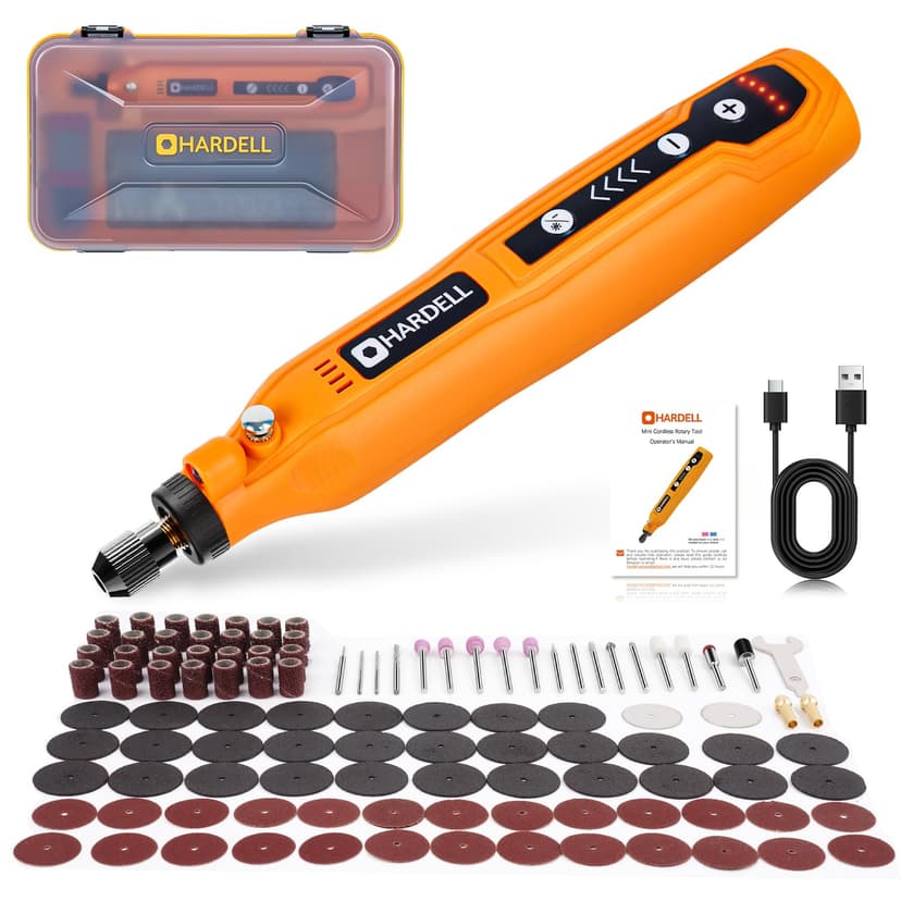 HARDELL Mini Cordless Rotary Tool, 5-Speed and USB Charging with storage case, Multi-Purpose 3.7V Power Rotary Tool for Sanding, Polishing, Drilling, Etching, Engraving, DIY Crafts