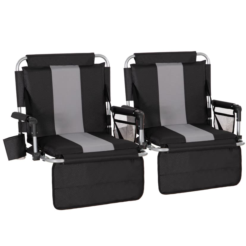 LET'S CAMP 2 Pack Folding Stadium Seats, Portable Bleacher Chairs | with Comfortable Cushions, Cup Holder and Mesh Bag, Perfect for Sports Games and Outdoor Activities