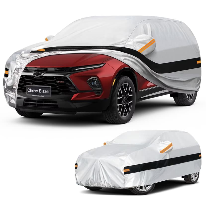 Holthly 10 Layers SUV Car Cover Custom Fit for Chevrolet Chevy Blazer (2019-2026), Waterproof All Weather for Automobiles, Outdoor Full Cover Sun Dust Rain Protection with Cotton. Silver