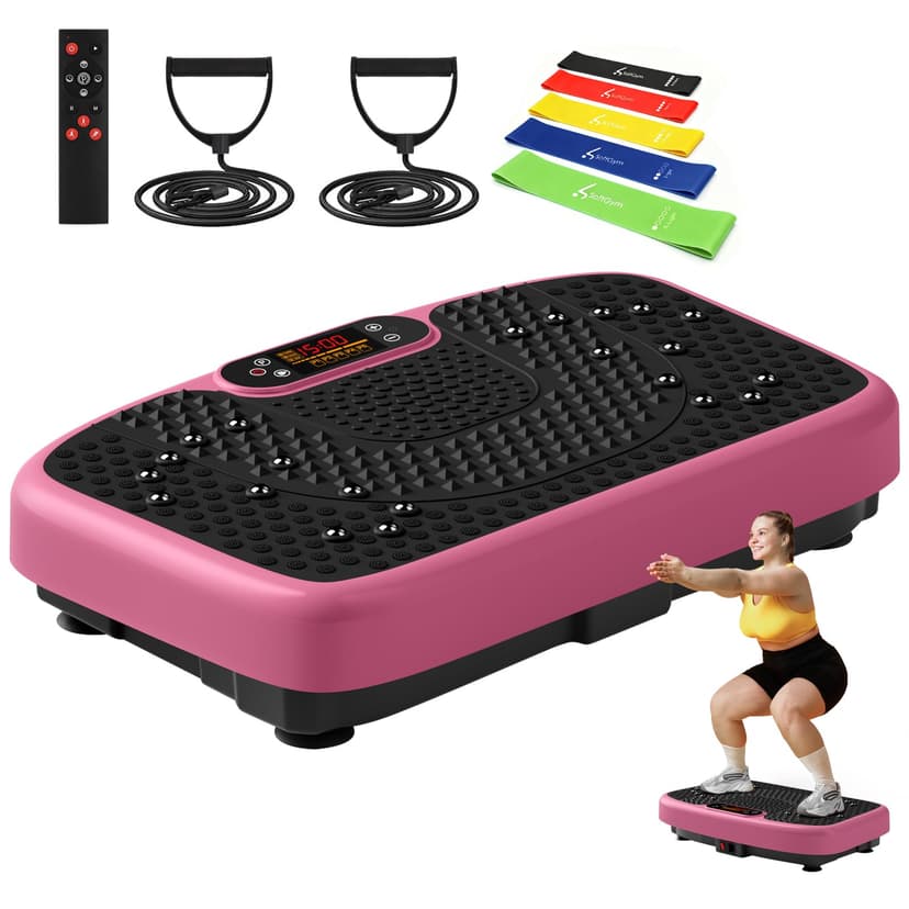 SoftGym Vibration Plate Exercise Machine for Lymphatic Drainage & Fitness | Quiet Heavy Duty 450lbs Capacity Platform, 120 Speeds Shake Machine with Resistance Bands for Home Muscle Activation