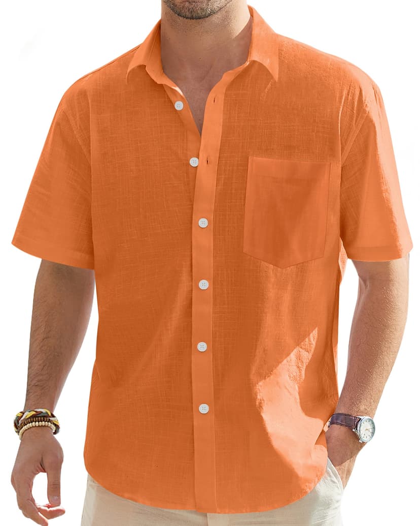 J.VER Men's Linen Short Sleeve Shirts Cotton Casual Lightweight Button Down Shirt Beach Vacation Summer Tops with Pocket
