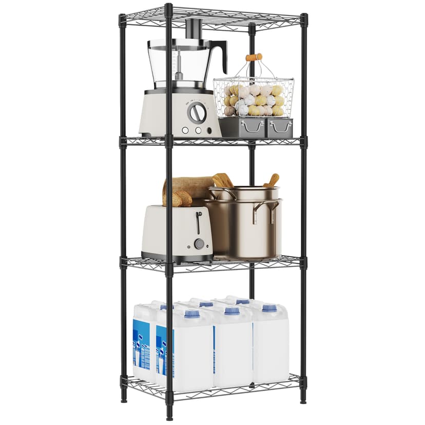 M MZG 4 Tiers Shelf Metal Storage Shelves Wire Rack Closet Organizers for Garage Kitchen Bathroom Laundry Black 11.8" D x 17.7" W x 41.9" H