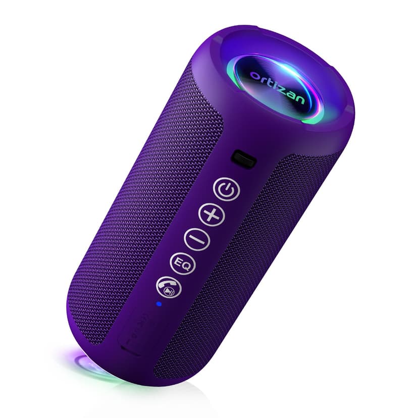 Ortizan Portable Bluetooth Speaker: IPX7 Waterproof, 24W Loud Sound, Deep Bass, Bluetooth 5.3, LED Lights, Wireless Stereo Pairing, 30H Playtime, for Home/Outdoor/Party/Beach, Birthday Gift, Purple