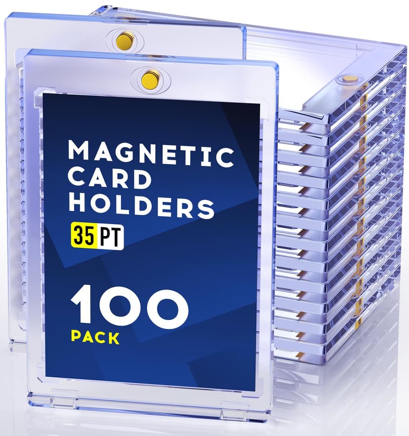 100ct Magnetic Card Holder, 35pt One Touch Card Holder, U-V Protectors Hard Plastic for Trading Cards, Magnet Case, Sports, Game, Football, Baseball
