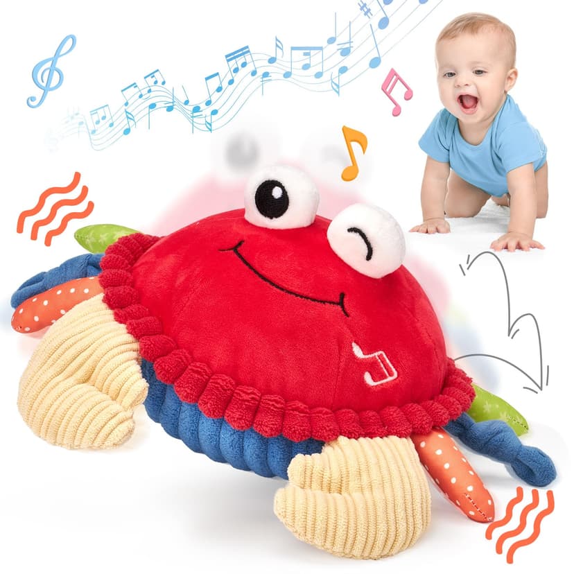 hahaland Baby 6+ Months Tummy Time Musical Bouncing Crab Crawling Toy | 48 Songs & Recording Function, Dancing Moving Jumping Baby Toy, USB Rechargeable Plush Crab Toy for Babies 6 9 12 Months