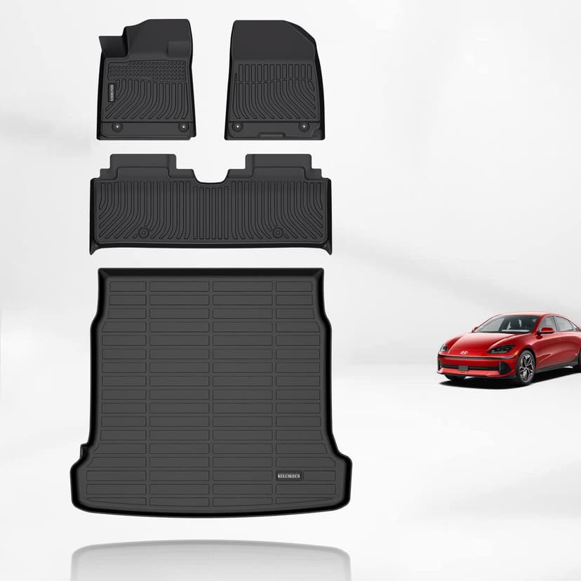 KELCSEECS Floor Mats & Cargo Liner Full Set Custom for 2026 2025 2024 2023 Hyundai Ioniq 6 Car Mats Automotive Cargo Mat Floor Liners Trunk Liner IONIQ 6 All Weather Trunk Mat Accessories Black