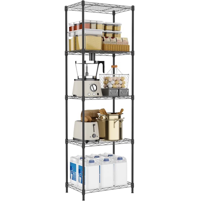 M MZG 5 Tiers Shelf Metal Storage Shelves Wire Rack Closet Organizers with Wheel for Garage Kitchen Bathroom Laundry Black 11.8" D x 17.7" W x 55" H