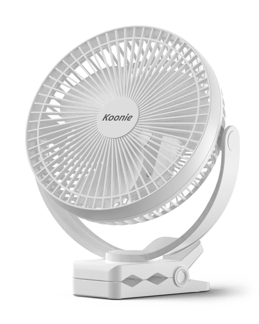 Koonie 8" Clip on Fan, 10000mAh Rechargeable Battery, Strong Airflow | 4 Speeds, Sturdy Clamp, Ideal Portable USB Desk Fan for Office, Golf Cart, Camping, Travel, Tent, Outdoor, Treadmill & Gym