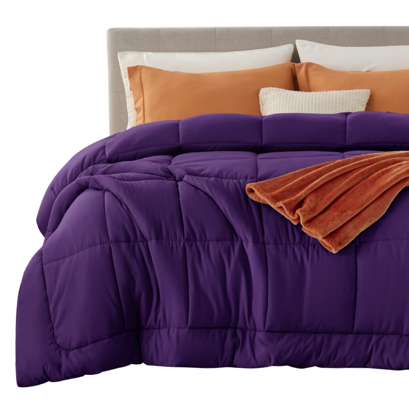 Bedsure Comforter Duvet Insert - Quilted Comforters King Size, All Season Duvet, GentleSoft Down Alternative Bedding Blanket, with 8 Tabs, Gifts for Women/Men, Purple, King 90 x 102 Inches