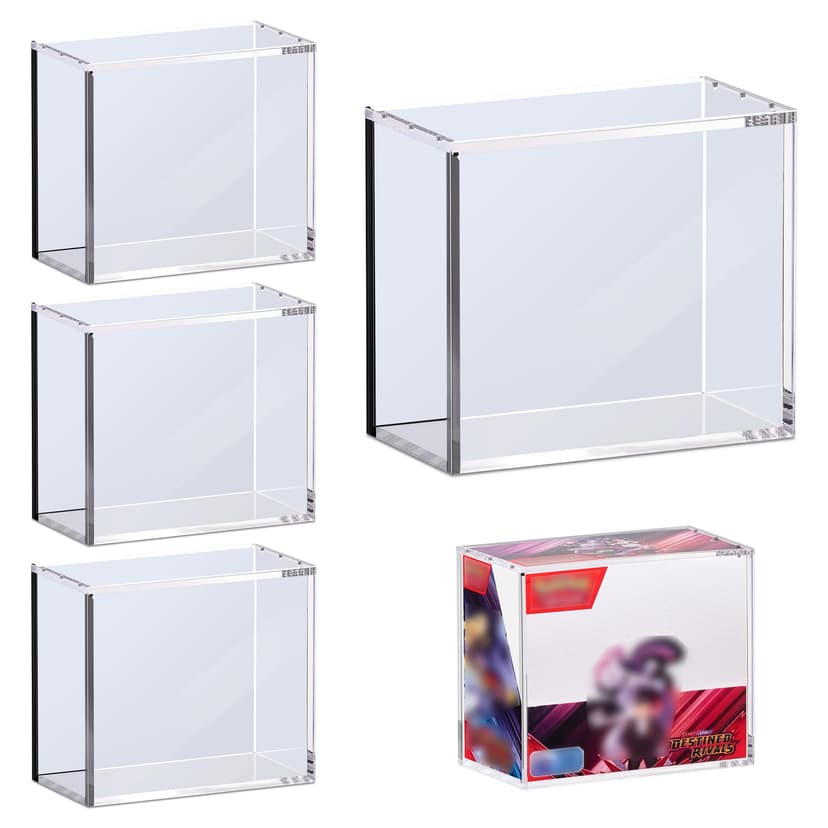 Kisbox 4 PCS PKMN Booster Box Acrylic Case, 5MM Acrylic Display Case, Clear Ultra Boxes for Display Compatible with PKMN Booster Boxes, Dustproof and Waterproof Display Box