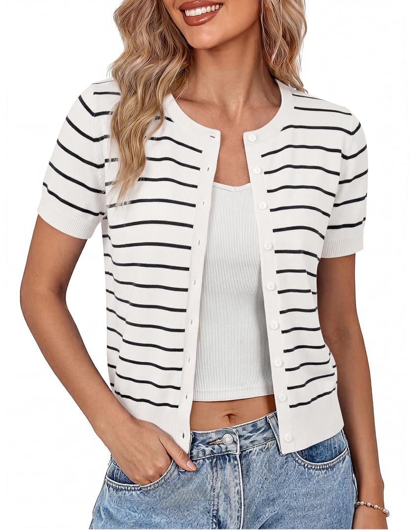GRACE KARIN Women Short Sleeve Cardigan, 2026 Summer Knitted Sweater Tops, Basic Crew Neck Crop Outfits