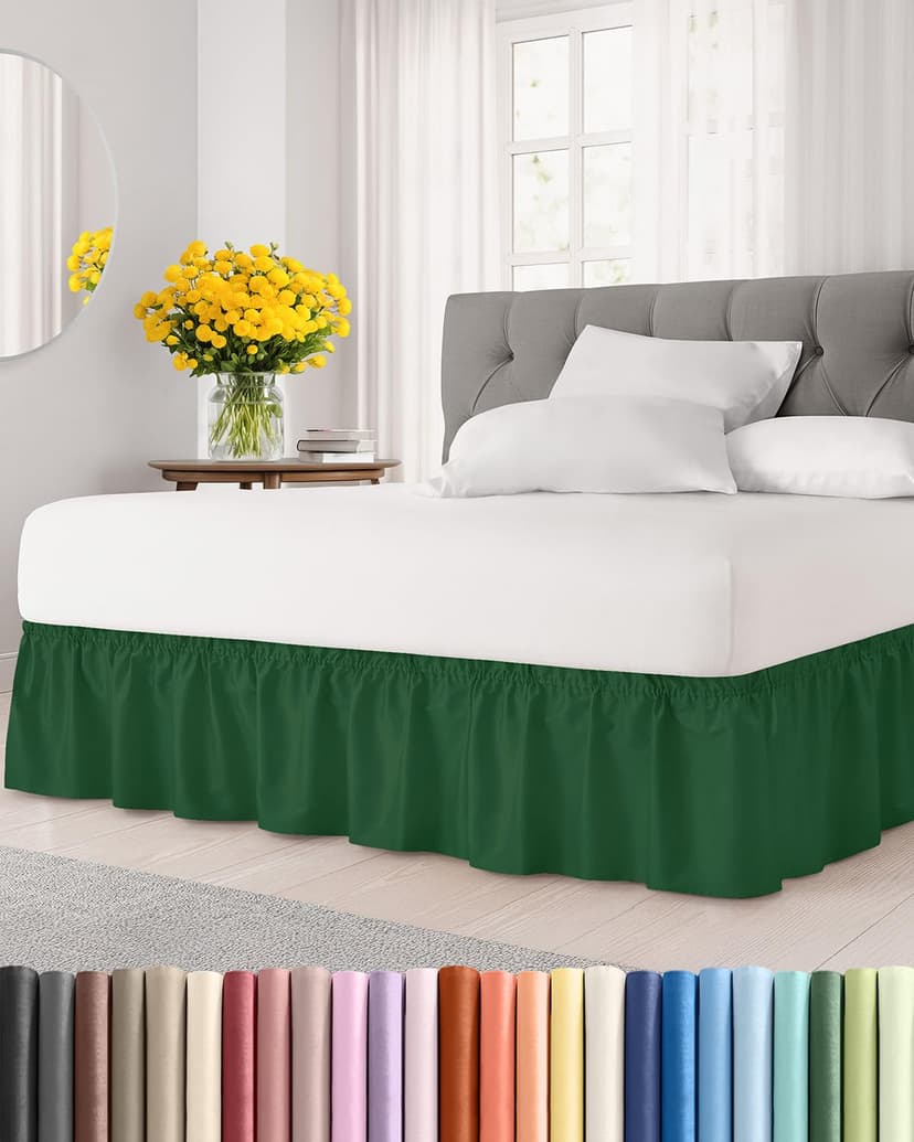 CGK Linens Wrap Around Dust Ruffle Bed Skirt - Queen, 14" Emerald Green