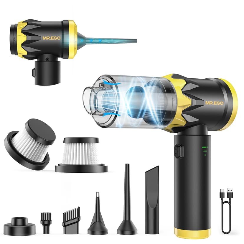 Mr.ego Car Vacuum Portable Cordless, 22Kpa Mini Vacuum with Brushless Motor | Up to 35‑Min Runtime, 4-in-1 Vacuum/Air Duster, 120W High Power, Ultra-Lightweight & Multi-Nozzles for Car, Home, Office