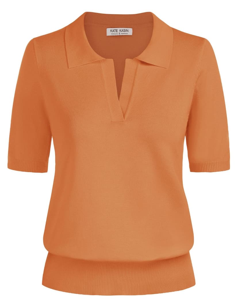 Women's Short Sleeve Classic V Neck Collared Casual Polo Sweater Tops | Basic Lightweght Knitted Fashion Work Business Formal Daily Wear Versatile Pullover Shirts
