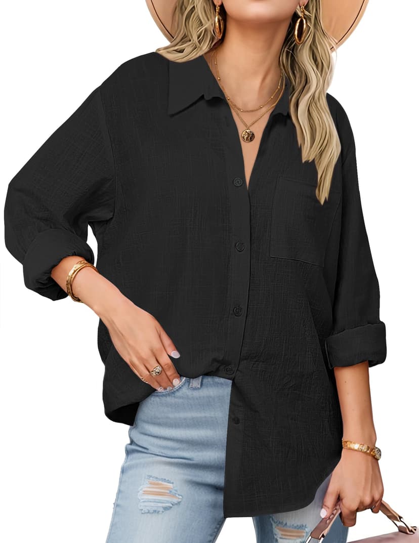 Zeagoo Womens Button Down Shirts Long Sleeve Cotton Gauze Tops Casual Collared Blouses Loose Fit