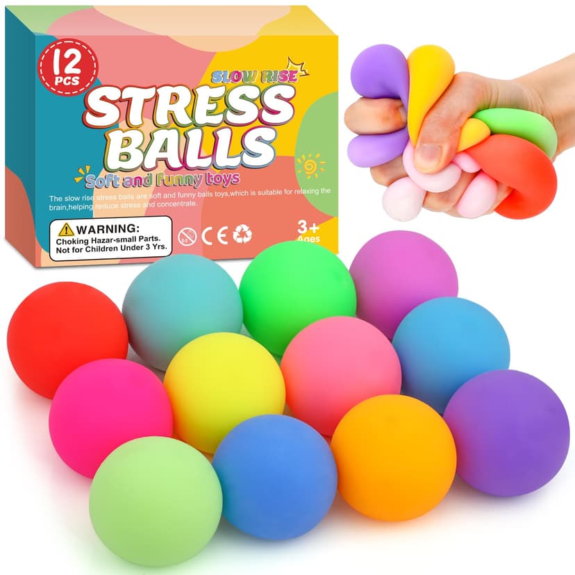 VISCOO 12 Pack Slow Rising Stress Ball,Stress Balls for Adults,Fidget Toys | Hand Therapy Sensory Squishy Ball for Stress Relief, Squishy Toys for Kids, Classroom Prize Box Party Favors