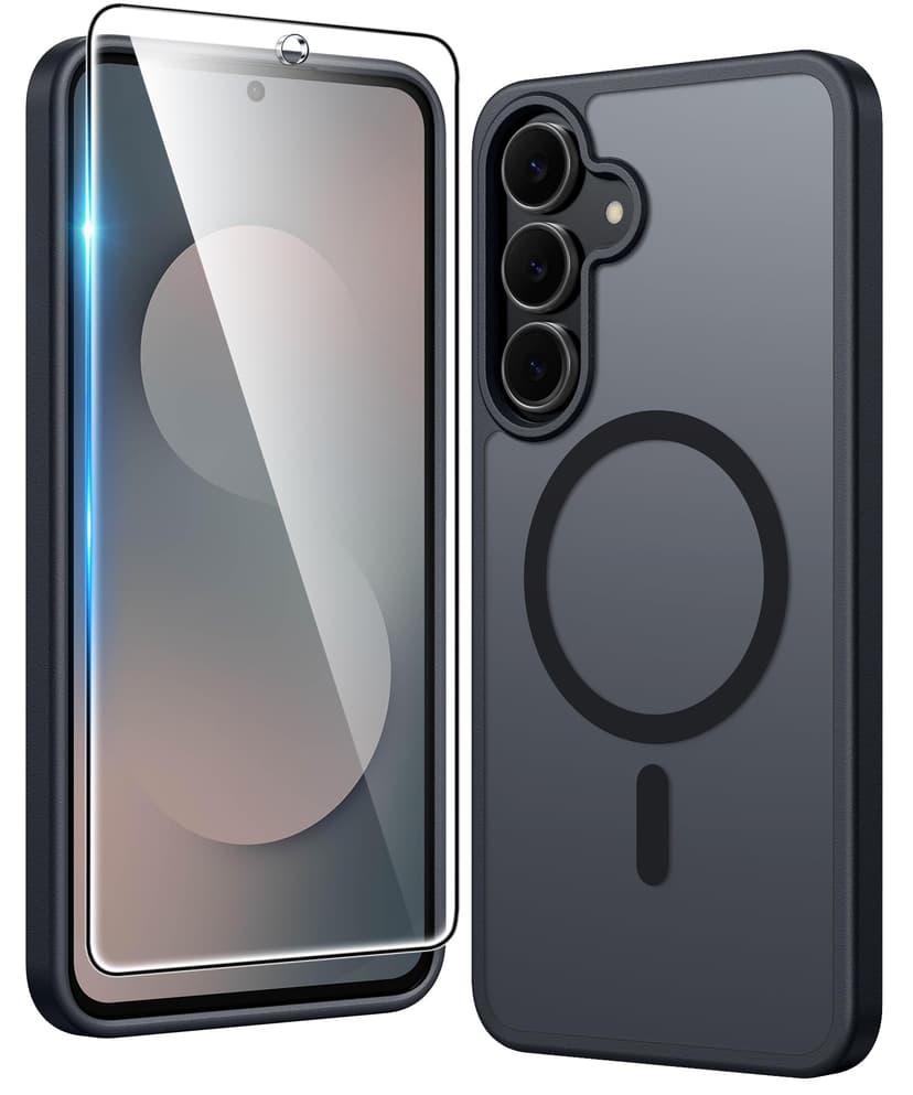 FNTCASE for Samsung Galaxy S25-FE Case: Magnetic Matte Phone Cases with Screen Protector Drop Proof Compatible with Magsafe Slim Rugged Shockproof Protective Translucent Cell Cover (C-Frosted Black)