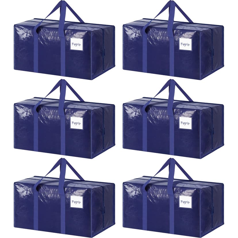 6 Pack Extra Heavy Duty Large Moving Bags with Strong Zipper & Comfortable Handles, Sturdy & Durable Clothes Storage Bags Totes Bins, Blue Packing Moving Boxes for College Supplies, Dark Blue