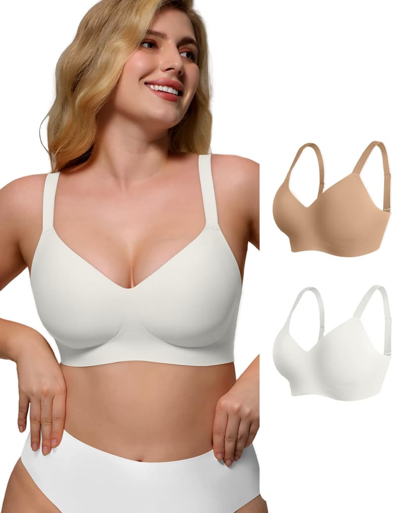 As Fairy Womens Soft Comfortable No Underwire Bras V Neck Seamless Push Up Bralettes Full Coverage Tshirt Brassiere
