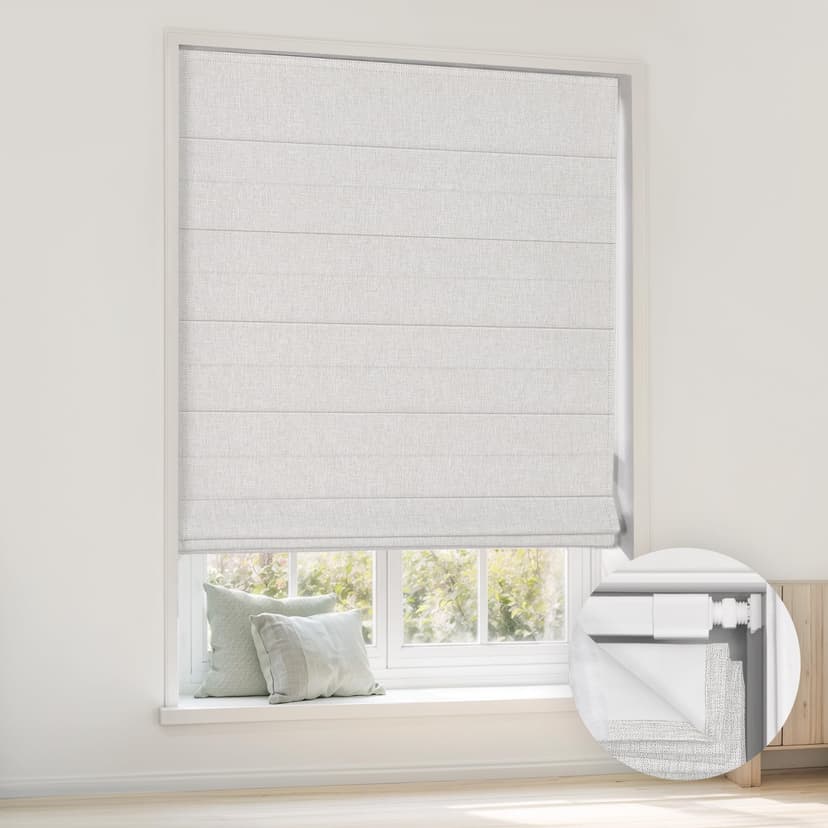 LazBlinds No Drill Cordless Roman Shades, 31'' W x 48'' H, Off White | Easy to Install, Light Blocking & Heat Insulating, Perfect for Bedrooms & Kids' Rooms