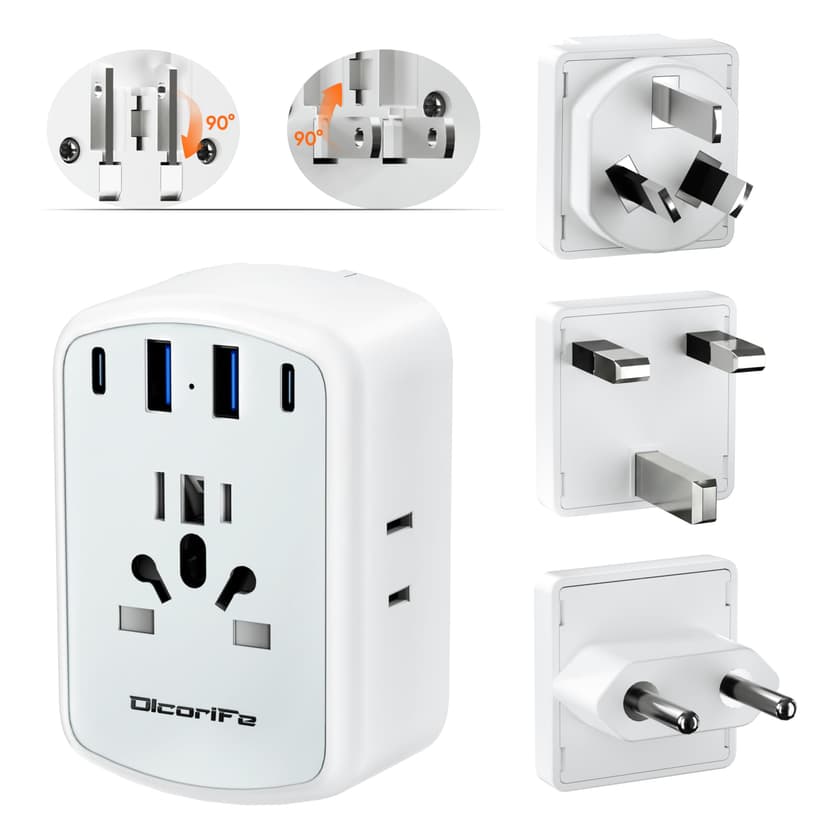 Olcorife Universal Travel Adapter Kit with 3 AC Outlets 4 USB Ports, International Plug Adapter for US EU UK AUS (Type-C/G/A/I), European Travel Essentials
