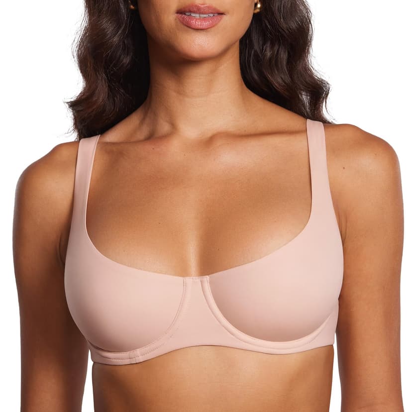 DOBREVA Women's Unlined Balconette Bra Scoop Neck | COMFANCY collection, Underwired, Adjustable Wide Straps, Double Layer Cup,Plus Size, Smooth