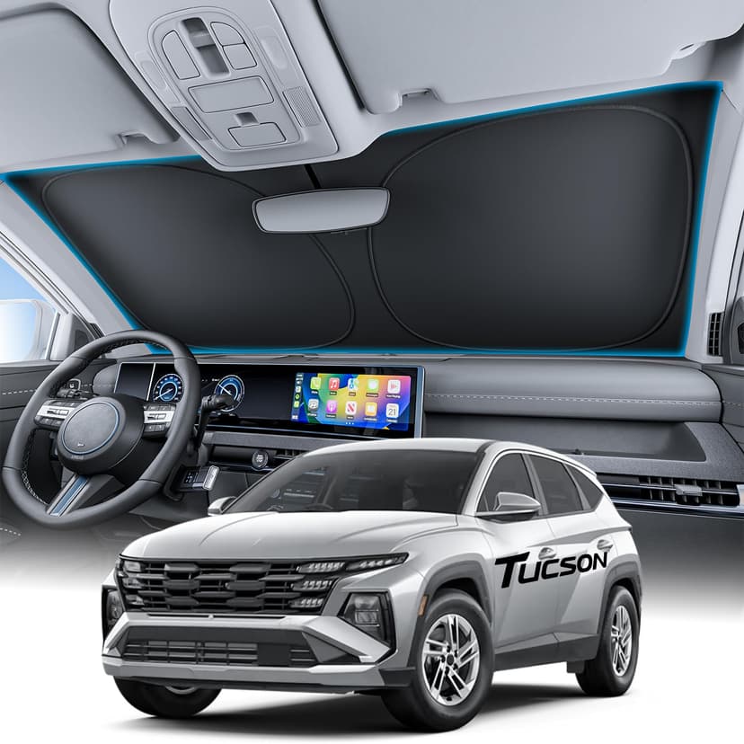 Wigoo for Hyundai Tucson Windshield Sunshade [OEM Design, 100% Sun Blockage] Foldable Heat Insulation Sun Shade with Storage Bag, for Hyundai Tucson (2022-2026), Silver Coating