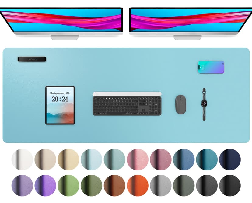 Aothia Large PU Leather Desk Pad Protector – Non-Slip Mouse Pad & Writing Mat for Office/Home, Waterproof, Easy to Clean (48" x 17", Blue Topaz)