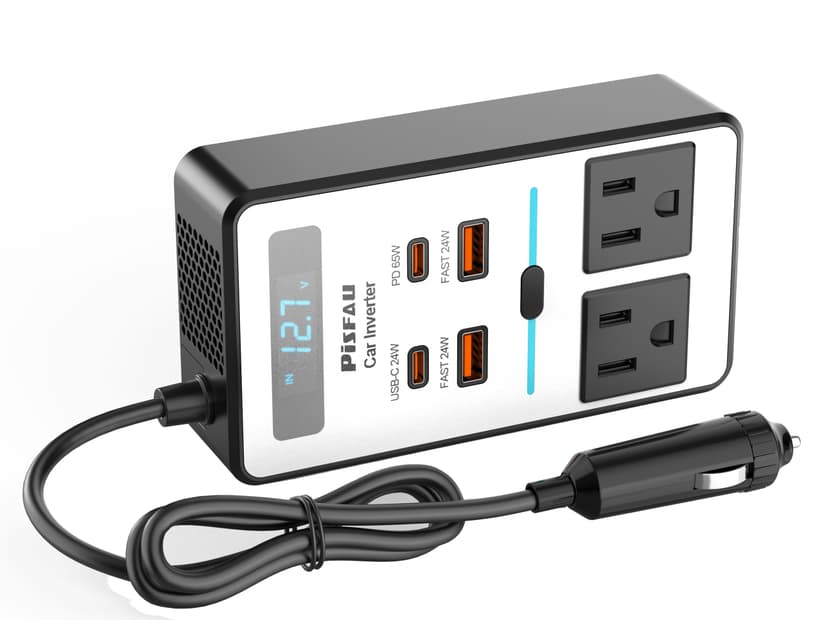 200W Car Power Inverter DC 12V to 110V AC,Cigarette Lighter Adapter Plug with [65W USB-C]/USB-Fast Charger 24W/Multiple USB/Laptop car Charger with Voltage Display