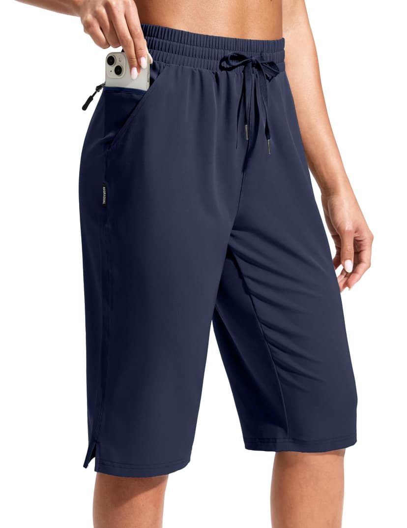 G Gradual Women's 13" Long Hiking Shorts with Zipper Pocket Lightweight Quick Dry Knee Length Bermuda Shorts for Women