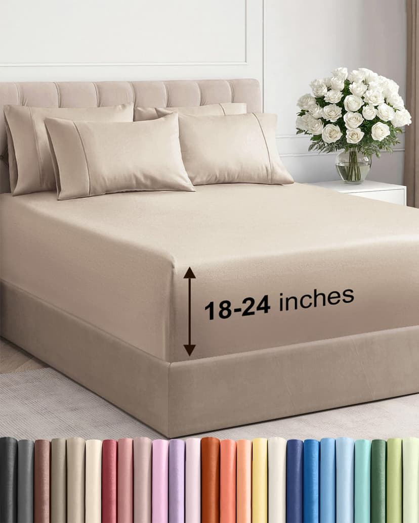 Extra Deep Queen Sheet Set - 6 Piece Breathable and Cooling Sheets - Hotel Luxury Bedding for Women, Men, Kids & Teens - Easy & Secure Fit - Soft, Wrinkle Free and Comfy - Extra Deep Pockets - Wheat