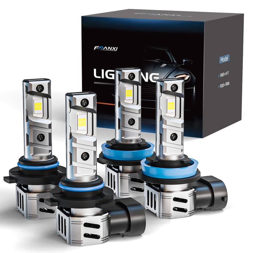 FRANXI 9005/HB3 H11/H8/H9 Light Bulbs Combo Fog Lights, 32000LM Super Bright 6000K Cool White, 1:1 Design with Cooling Fan, Off-Road Light, Plug and Play, Pack of 4