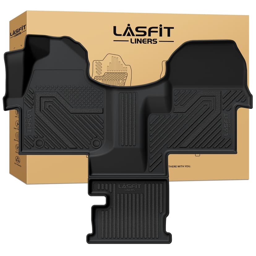 LASFIT Floor Mats for Mercedes Benz Sprinter 1500/2500/3500/4500 2019-2026 | Fit Cargo/Crew Van & Cab Chassis (𝐍𝐨 𝐟𝐨𝐫 𝐏𝐚𝐬𝐬𝐞𝐧𝐠𝐞𝐫 𝐕𝐚𝐧), All Weather TPE Fit for 1st Row with Aisle Liner