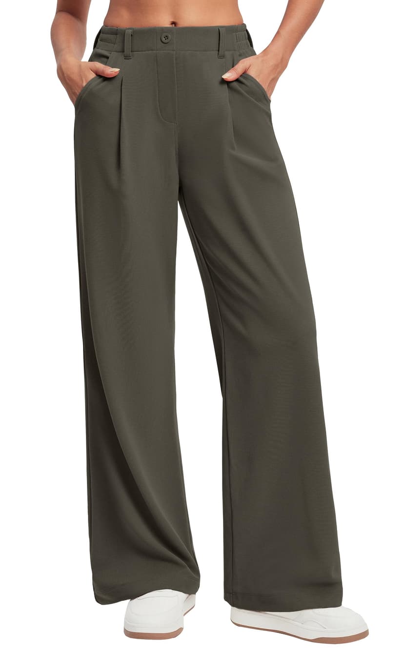 Ewedoos Wide Leg Dress Work Pants for Women Business Casual Office Outfits | Stretchy Pull on Slacks Trousers, Wrinkle-Resistant, 2 Side Pockets, Comfy for All-Day Wear, Business Casual, Travel,Teache