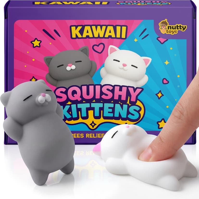 Nutty Toys Squishy Cat Set - 2" Soft Silicone Kawaii Kitties, Top Stress Relief Toy 2026 Unique Gifts for Teens Kids Women Men Adults Best Teenage Girls Teen Boy Tween Christmas Stocking Stuffers Idea
