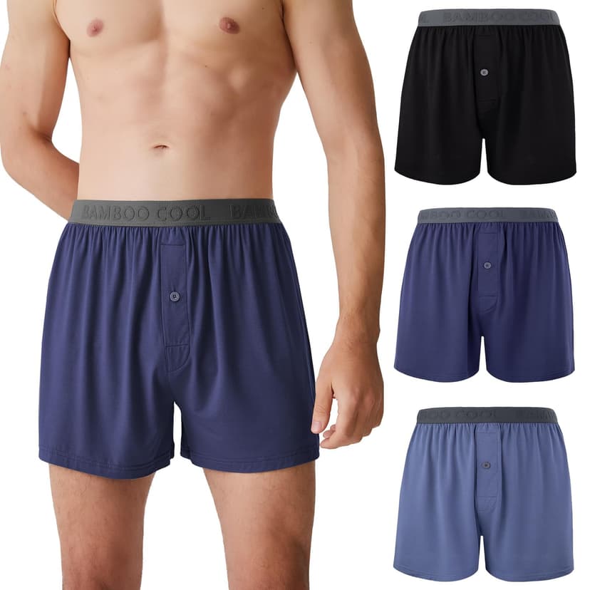 BAMBOO COOL Mens Boxer Shorts Underwear Soft Comfortable Breathable Knit Boxers Short for Men (3 or 5 Pack)