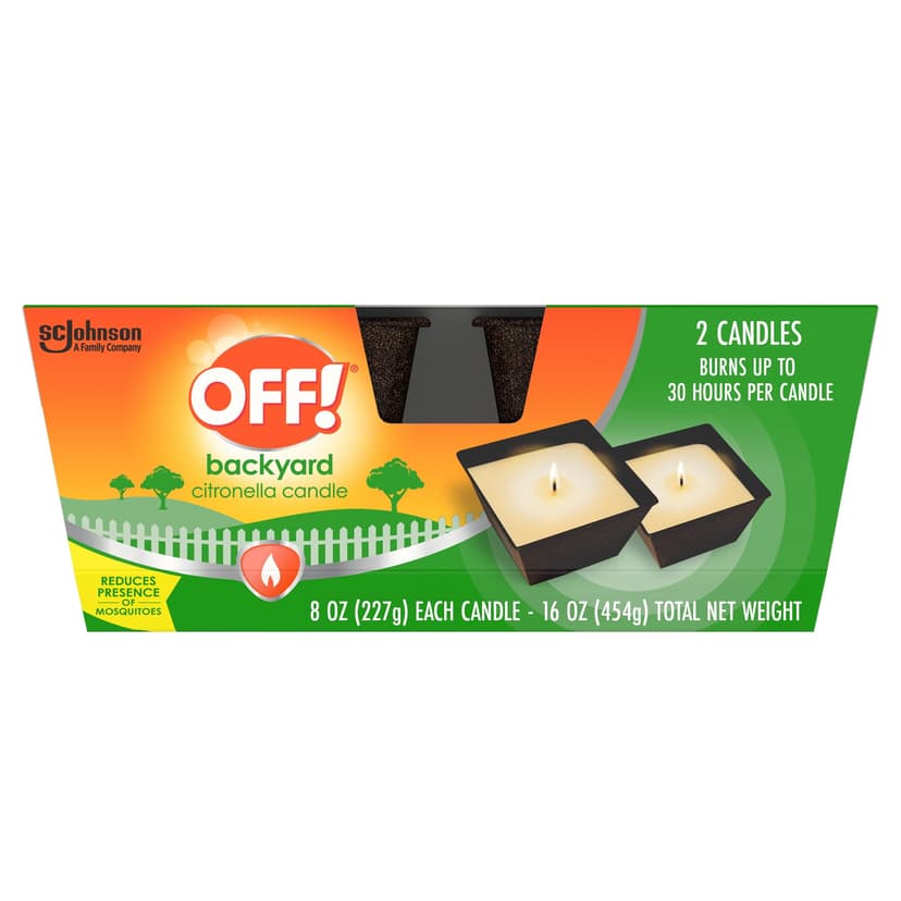 OFF! Backyard Citronella Outdoor Candle, 8 oz (2-Pack) | Reduces the Presence of Mosquitoes and Insects, Up to 30 Hour Burn Time Per Candle, Patio and Backyard Use, Ambient Glow