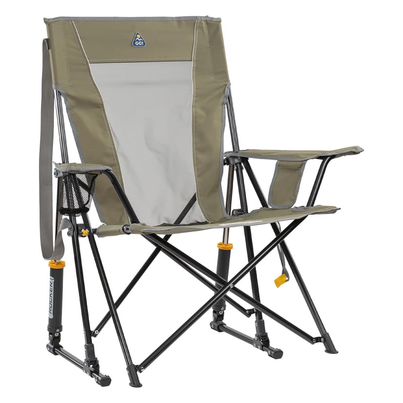 GCI Outdoor Comfort Pro Rocker Camping Chair | Portable Folding Rocking Chair with Durable Armrests & Drink Holder — Loden Green