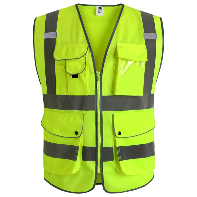 JKSafety 9 Pockets Class 2 High Visibility Zipper Front Safety Vest With Reflective Strips, Yellow Meets ANSI/ISEA Standards (Medium, Yellow)