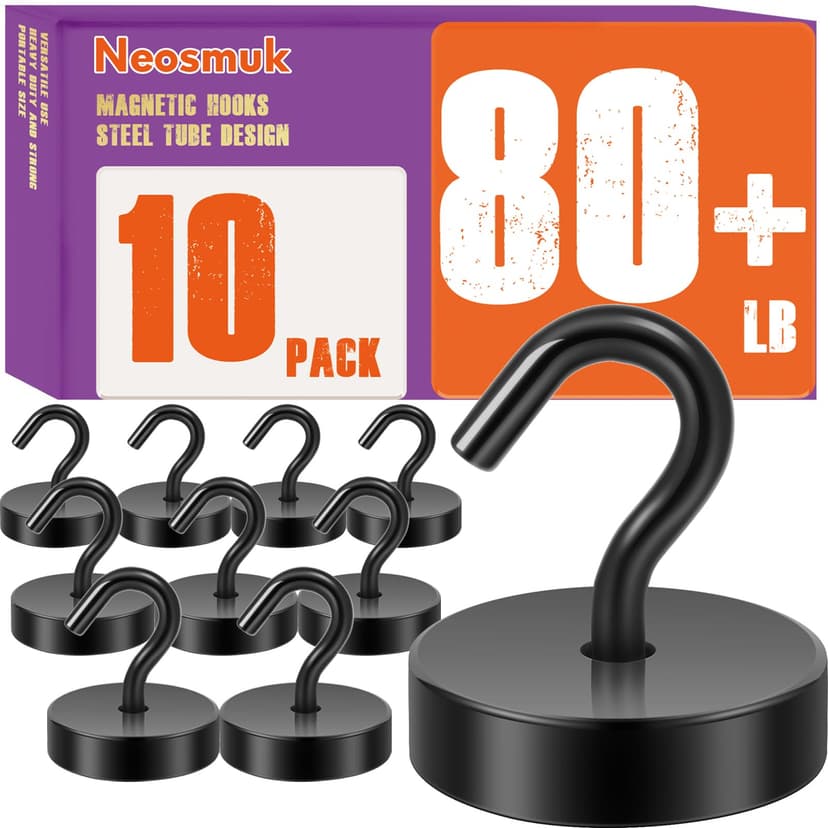 Neosmuk Magnetic Hooks, Cruise Ship Essentials, 80lb+ Heavy Duty Magnetic Hooks for Cruise Cabins, Refrigerator, Grill, Hanging, and Travel | Extra Strong Must-Haves Magnet Hook,Black | Cruise Ship Es