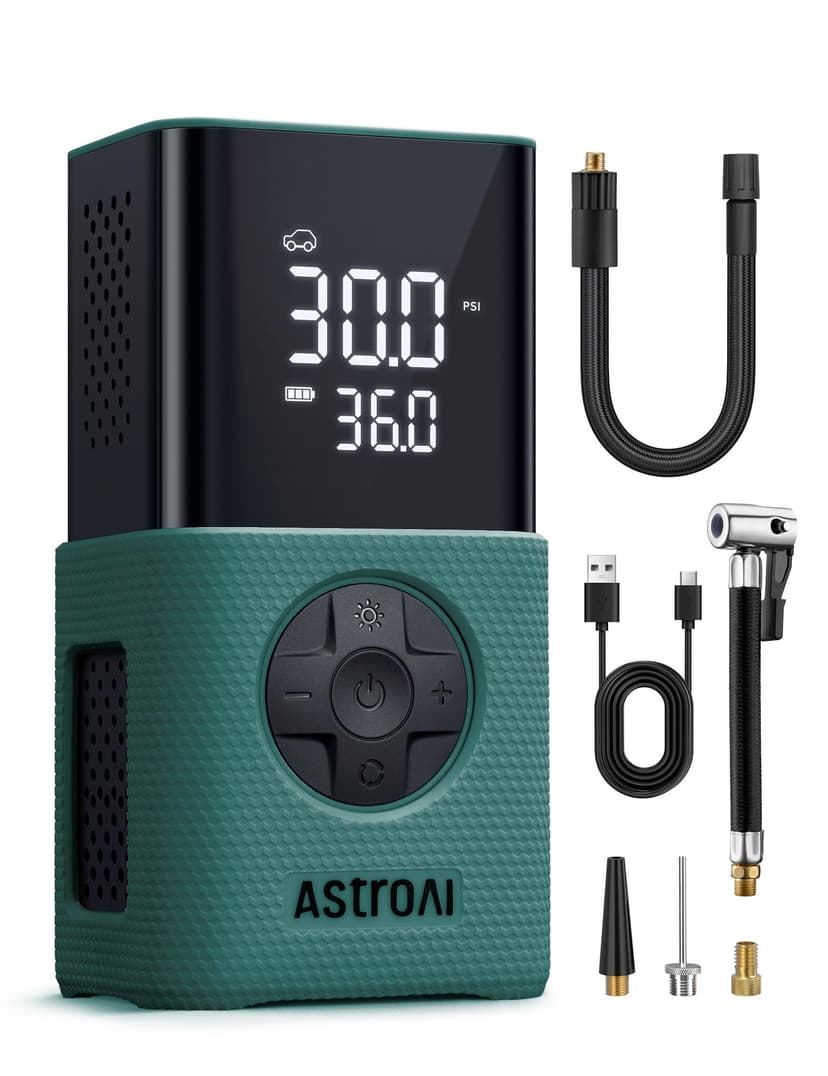 AstroAI L7S Tire Inflator Portable Air Compressor Cordless with Digital Pressure Gauge, 150 PSI LED Light Bike Air Pump with Fast Inflation & Auto Shut-Off for Car Tires,Motorcycles,Bikes,Balls,Green