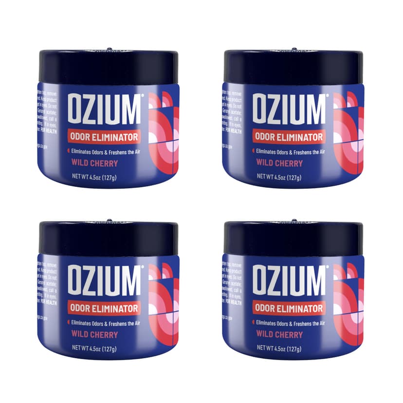 Ozium Odor Eliminating Gel - 4.5oz Air Freshener Alternative for Smoke, Pets, and Musty Odors - Long Lasting Odor Remover for Cars, Homes, Closets and Small Spaces - Wild Cherry