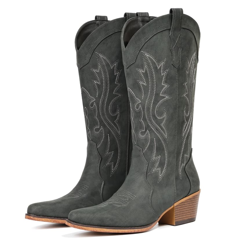 IUV Cowboy Boots For Women Western Cowgirl Boots Mid Calf Snip Toe | Chunky Heel Ideal for low insteps