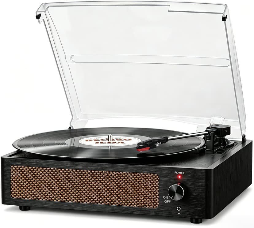 Vinyl Record Player with Speakers Vintage Turntable for Vinyls Records Belt-Driven Turn Table Support 3-Speed, Wireless Playback, Headphone, AUX-in, RCA Line LP Phonograph for Sound Enjoyment Black