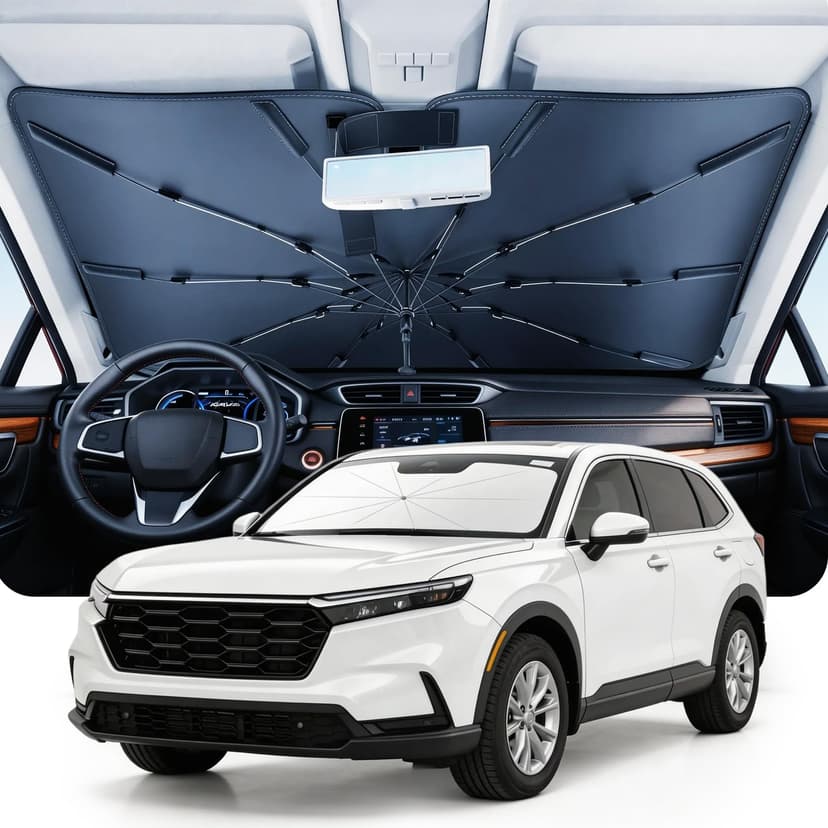 DMJN Umbrella Windshield Sun Shade for Honda CRV (2008-2026), Car Sunshade for Front Windshield [Nano Ice-Crystal Coatings] UPF50+ Heat & UV Block, Protect Interior & Keep Cooler