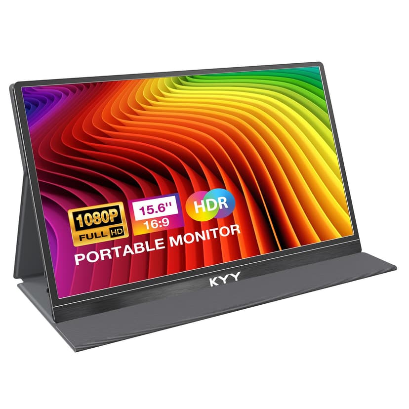 KYY Portable Monitor 15.6'' FHD 1080P USB C HDMI Gaming Monitor | Ultra-Slim IPS Display w/Smart Cover & Speakers, Plug&Play, External Monitor for Laptop PC Phone Mac Xbox PS4