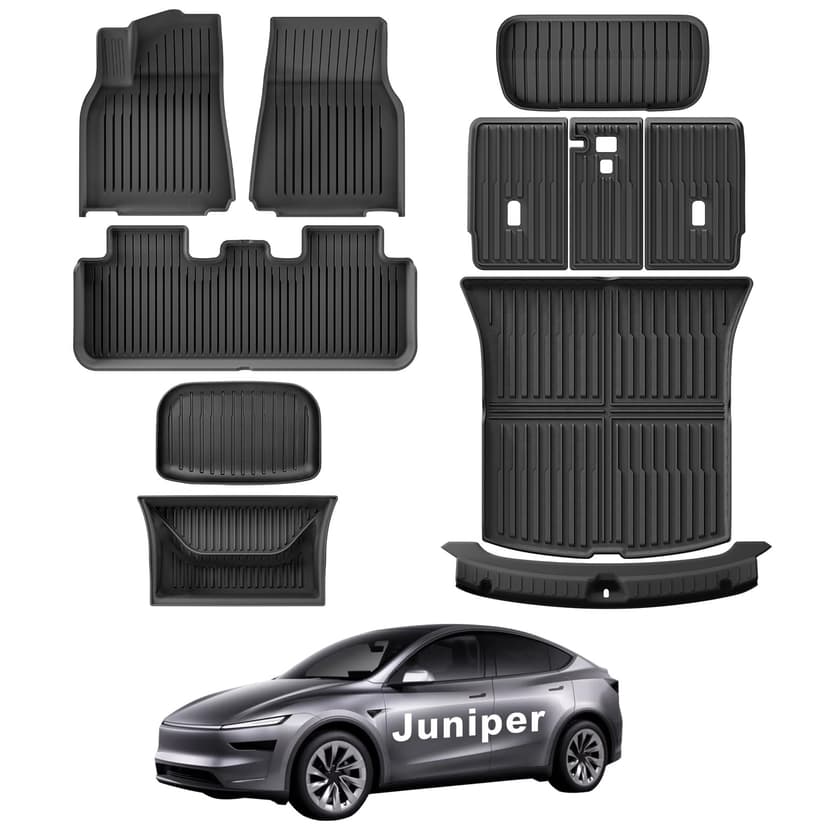 WEIZE Tesla Model Y Juniper Floor Mats 2025 2026, 11 PCS Full Set All Weather Non-Slip Floor Mats & Cargo Liners, Black Car Mats for Tesla Interior Accessories ((Not for Standard)