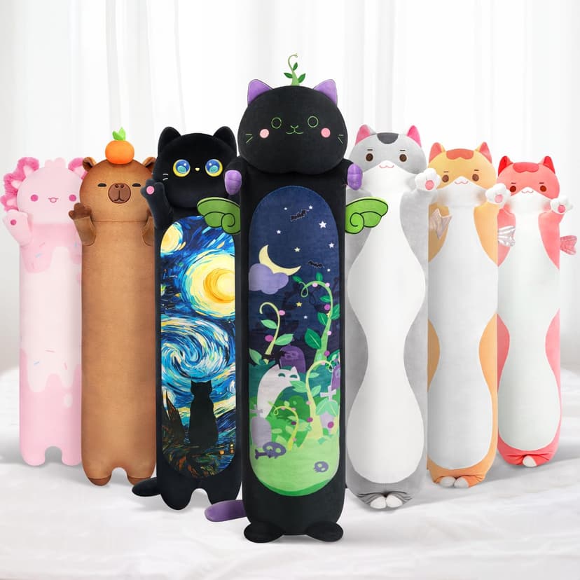 Mewaii Body Pillow Long cat Plush 35 in, Extra Filling Soft Cute | Ultra-Soft Stretch Fabric, Huggable Cat Plush, For Bedtime, Sofa Back Cushion, Cute Kawaii Cat Design, Gift for Kids & Girls