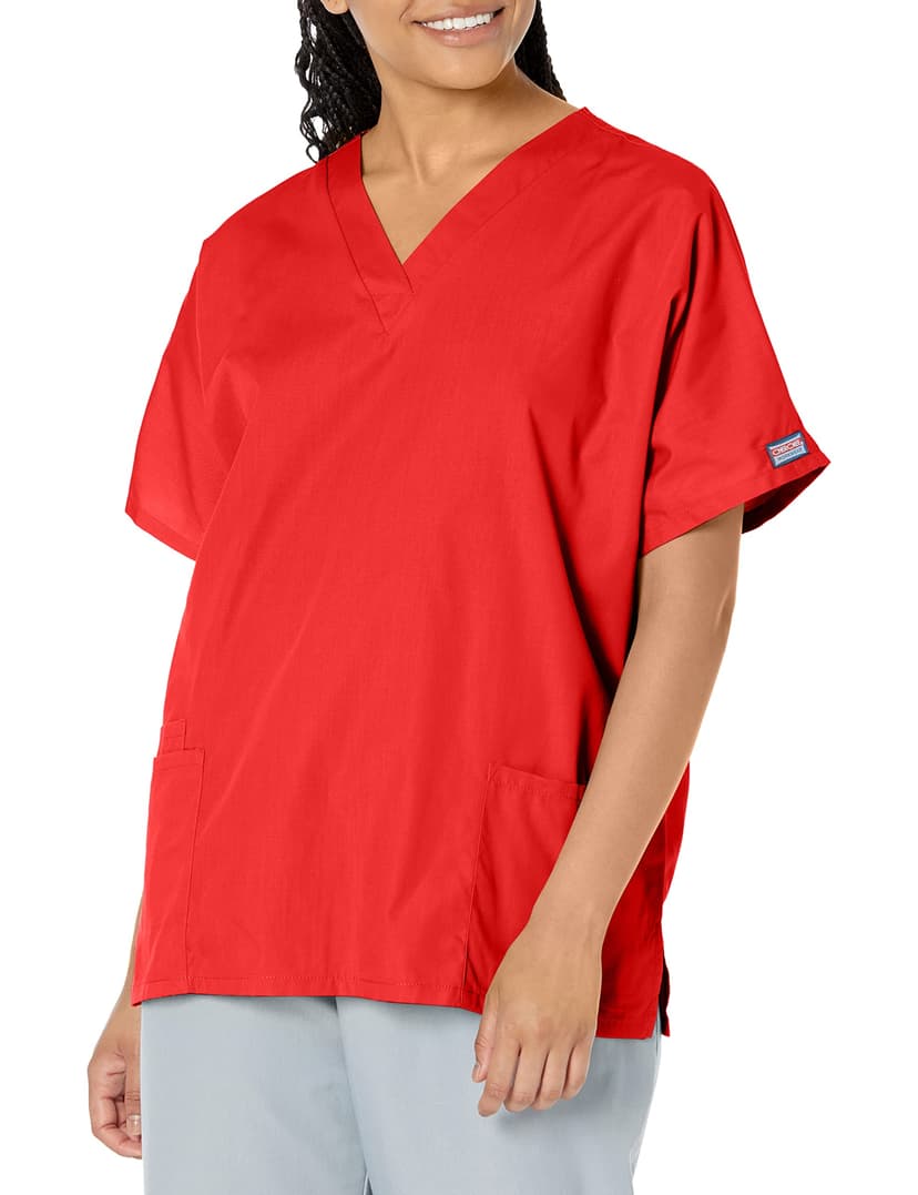 Cherokee WW Originals Womens Scrub Tops V-Neck Dolman Sleeve 3 Pockets | Button Front, Matching Pearlized Buttons, Soft Stretch Comfort, Breathable Feel, Machine Wash, Everyday School Wear
