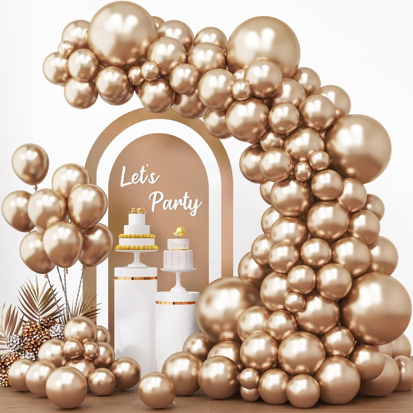 RUBFAC 154pcs Metallic Champagne Gold Balloons Different Sizes of 18 12 10 5 Inch Chrome Gold Balloon Arch Kit Garland for Birthday Graduation Baby Shower Wedding Bachelorette Party Decorations